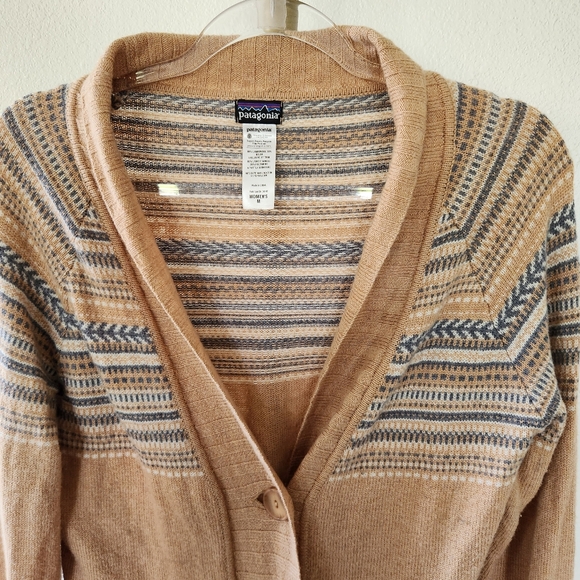 Patagonia Womens Nordic Sweater Cardigan Size Medium Tan Fair Isle *no Belt* - Picture 2 of 6